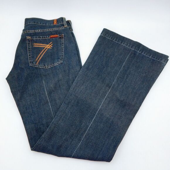 Seven 7 For All Mankind Jeans Women's Sz 28 Dojo Flared Med Wash USA - Picture 1 of 13